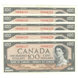 1954  One Hundred Dollars Modified, BC-43b, 5 consecutive UNC, B/J0044127-28-29-30-31.