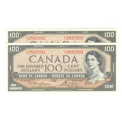 1954  One Hundred Dollars Modified, BC-43c, 2 consecutive UNC, C/J2832391-92.