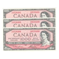 1954  One Thousand Dollars Modified, BC-44d, 3 consecutive UNC, A/K0526489-90-91.