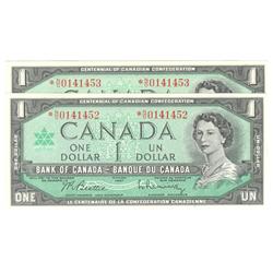 1967  One Dollars  2 Consecutive Replacement, BC-45bA, GEM UNC, *N/O0141452-53.