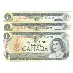 1973  One Dollar Replacement Lot of 3,  BC-46aA, All UNC, *GF6550900, *GU3040379, *GY5888893.