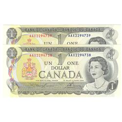 1973  One Dollar Replacement  Lot of 2 consecutive,  BC-46aA-i, All UNC,AAX2294738-39