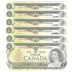 1973  One Dollar Replacement Lot of 5 consecutive + 1 BC-46bA, All UNC AAX4250537 & BAX1365753 to 57