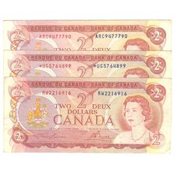 1974 Two Dollars Lot, BC-47a F, RW2216916, BC-47aA VF,*UG5764899, BC-47b VF, ARC9477790