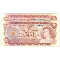 1974  Two Dollars Pair of Replacement, BC-47aA, Choice UNC, *RE6685988 & *RW5435706.