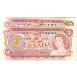 1974  Two Dollars Pair of Replacement, BC-47aA, Choice to GEM UNC, *RW5343979 & *UG5812661.