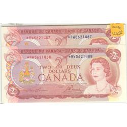 1974  Two Dollars Pair of Consecutive Replacement, BC-47aA, UNC *RW5621487-88.
