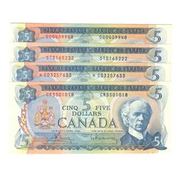 1972  Five Dollars  Lot, BC-48a, EF, BC-48aA, EF, BC-48b, AU, BC-48b, EF,
