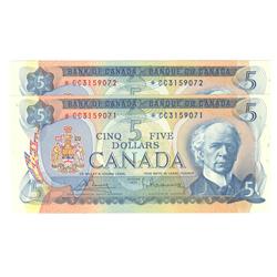 1972  Five Dollars  Pair of consecutive Replacement, BC-48aA, GEM UNC, *CC3159071-72.