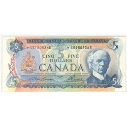 1972  Five Dollars  Replacement, BC-48bA, AU, Lawson Bouey, serial *SB1505365 under 1.6M.