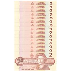 1986  Two Dollars  Replacement, BC-55b-i, 16 consecutive GEM UNC