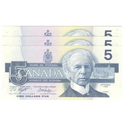 1986  Five Dollars  3 consecutive Replacement, BC-56eA-i, GEM UNC