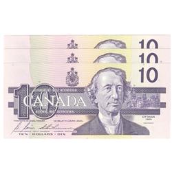 1989  Ten Dollars  3 consecutive Replacement, BC-57bA, GEM UNC