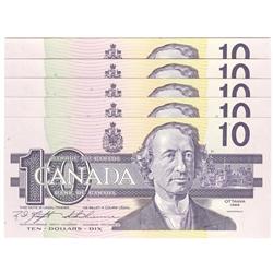 1989  Ten Dollars  5 consecutive Changeover, BC-57c, GEM UNC