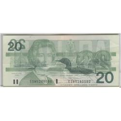 1991  Twenty Dollars  Printing Error, BC-58b, CCGS VF-20; 100% Offset Back