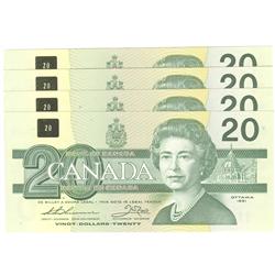 1991  Twenty Dollars  4 consecutive Replacement, BC-58aA-ii, GEM UNC