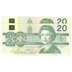 1991  Twenty Dollars  2 Consecutive Replacement, BC-58bA-i, GEM UNC