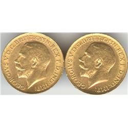 1918C, Sovereign, grade MS-60. Lot of 2 coins.