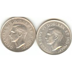 50 Cents 1937, grade MS-60 & 1938, grade EF-40.