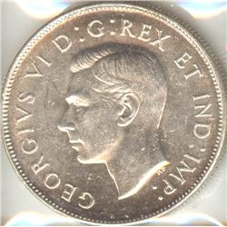 50 Cents 1947, grade MS-60; Maple Leaf, Straight 7/7.