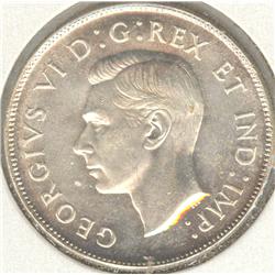 50 Cents 1947, grade MS-62; Maple Leaf, Straight 7/7.