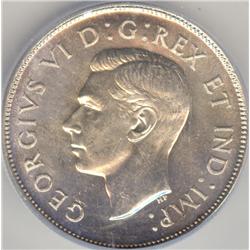 50 Cents 1947, graded ICG MS-66; Maple Leaf, Curved Left 7.