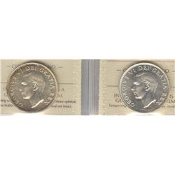 50 Cents 1951, graded ICCS MS-63. Lot of 2 coins.