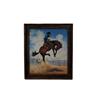 Image 1 : Large Print by Fred Lucas Depicting a rodeo bronc rider, entitled "Stay With Him, Bill!". Barn wood 