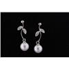 Image 1 : Elegant 14K White Gold Ladies Drop Earrings Antique design set with two round fine round cultured pe