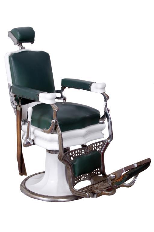 Koken Antique Barber Chair Circa 1920 Porcelain base with chrome