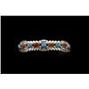 Image 1 : Ladies Native American Sterling Cuff Bracelet Four turquoise cabs, and four red coral cabs, stamped 