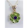 Image 1 : Dazzling14K YG Ladies Flower Design Pendant Set with seven pear shape fine green peridot and round A