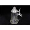 Image 1 : Glass Beer Stein from Germany Marked .45L, with beautiful pewter lid, cast decoration, and amber bir