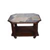 Image 1 : Large Oak Coffee Table Has pierced carved pillars, glass top with 1940s menu's. Measures 39 1/2"x31"