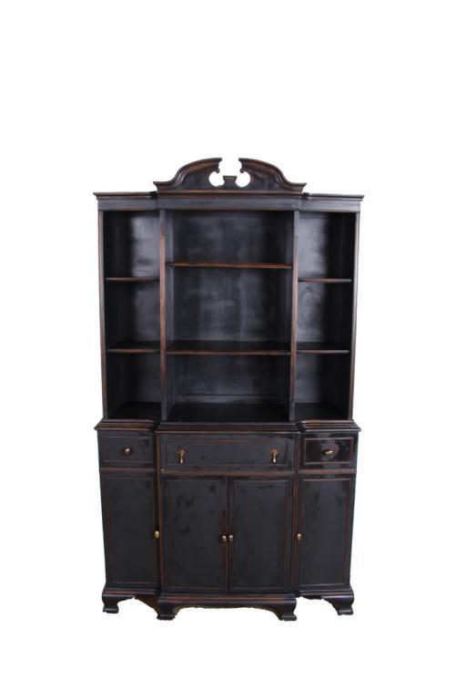 Black Lacquer Open Faced Breakfront China Cabinet With Butler S