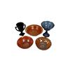 Image 1 : Collection of Five Pieces of Carnival Glass Three bowls, one blue pedestal dish that has a chip to t