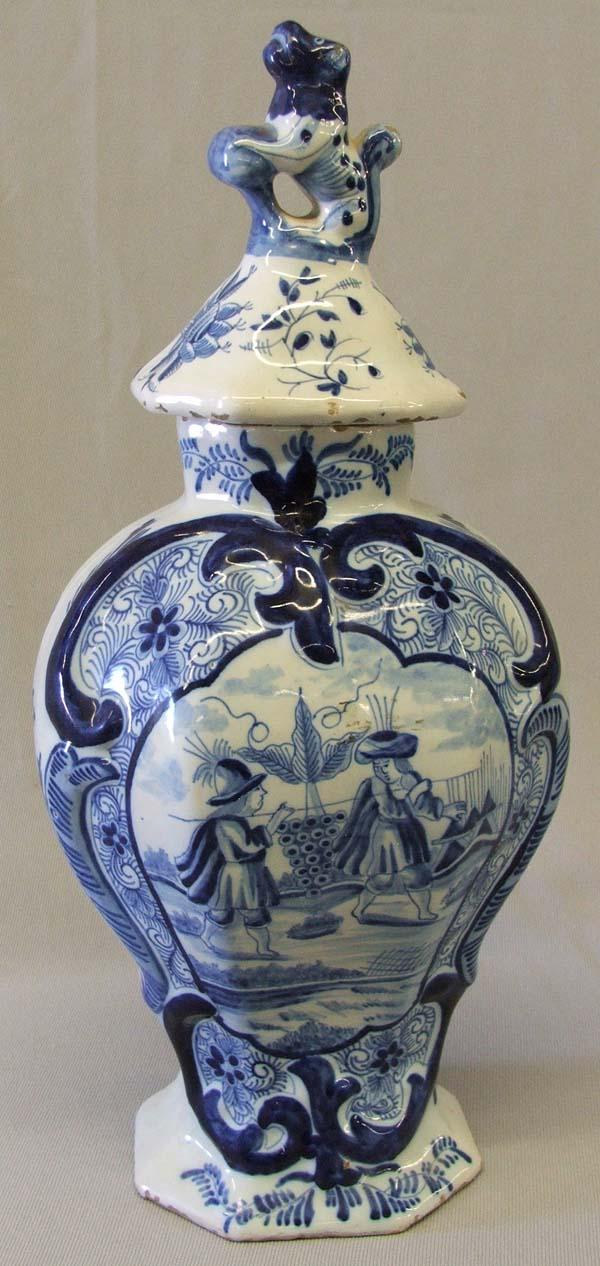 Antique Blue & White Delft Lidded Vase