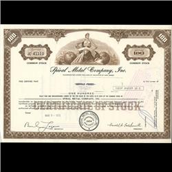 1970s Spiral Metal Co Stock Certificate Scarce (COI-3411)
