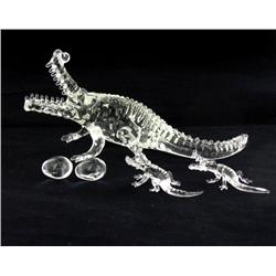 Handcrafted Glass Crocodile Mom & Kids (DEC-386)