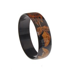 Rare Water Buffalo Horn Scrimshaw Bangle Bracelet (JEW-138)