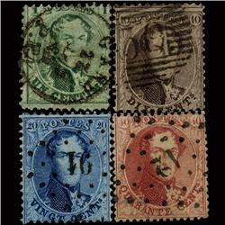 1865 Belgium 1c 10c 20c 40c Stamp Set Used (STM-1532)