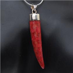 Red Coral Horn Sterling Necklace Pendant Set (JEW-200)