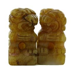 64ct Handcarved Burma Jade Fu Dog Pair (ANT-1072)