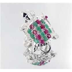 167ctw Emerald-Ruby Sterling Turtle Ring  (JEW-2292)