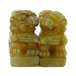 65ct Handcarved Burma Jade Fu Dog Pair (ANT-1071)