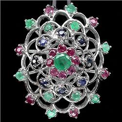 58ctw Top Emerald Ruby Sapphire Sterling Ring  (JEW-2261)