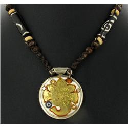 Tibet Bone Inlaid Nickel Brass Pendant Necklace (ANT-1091)