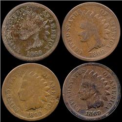 1869 Indian Cent Lot of 4 Better Circulated RARE (COI-7473)