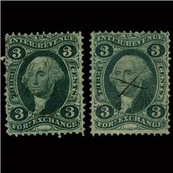 1860s US Revenue Stamp 3c Foreign Exch Pair (STM-1535)