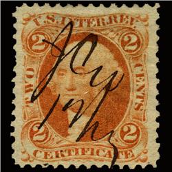 1860s US Revenue Stamp 2c Certificate Orange (STM-1434)